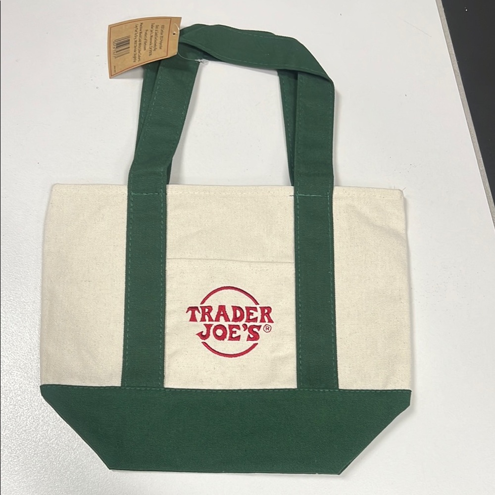 Trader Joe's Green and Cream Tote Bag